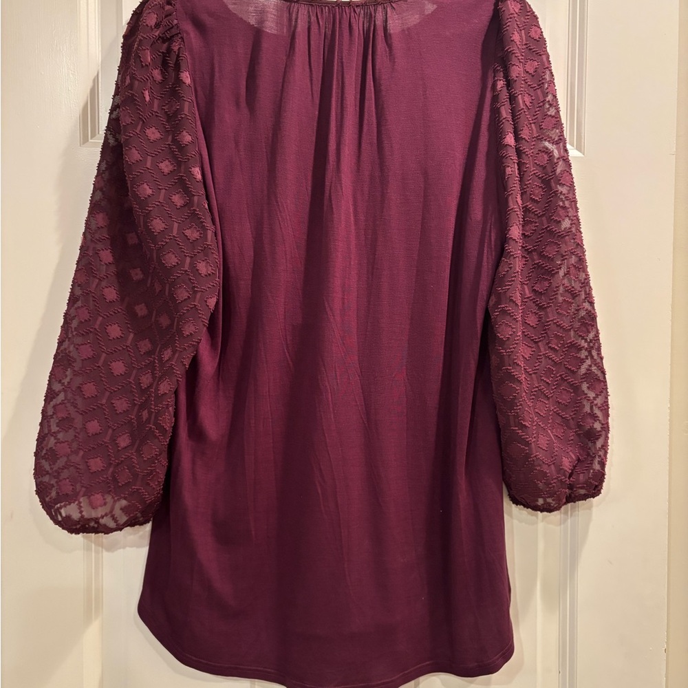Anthropologie OneSeptember Peasant Blouse burgundy sequin embroidery Boho Tunic - Picture 3 of 7